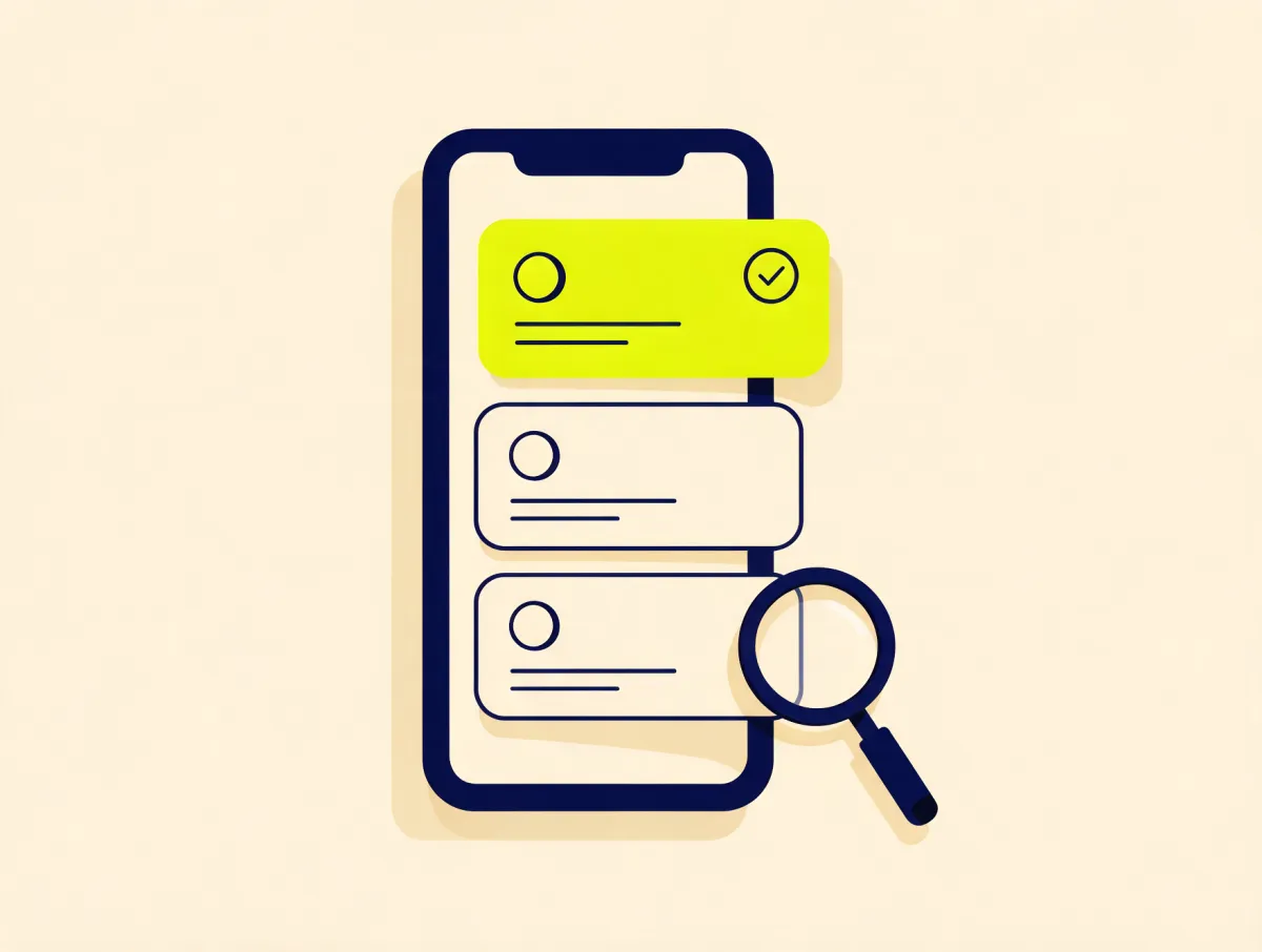 Smartphone showing three personal loan offer cards with the best one highlighted and checked, representing comparing offers through Covero