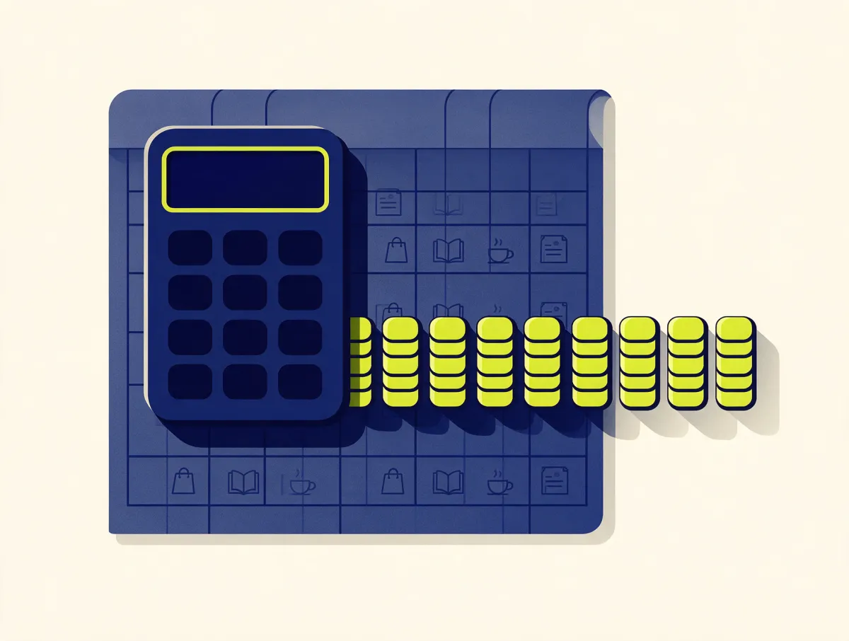 Calculator with coins and a calendar of monthly installments, illustrating the cost of a bad credit loan over time